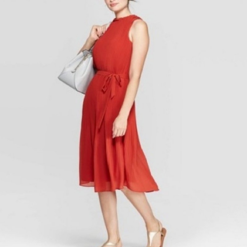 A new day pleated halter neck accordion midi dress